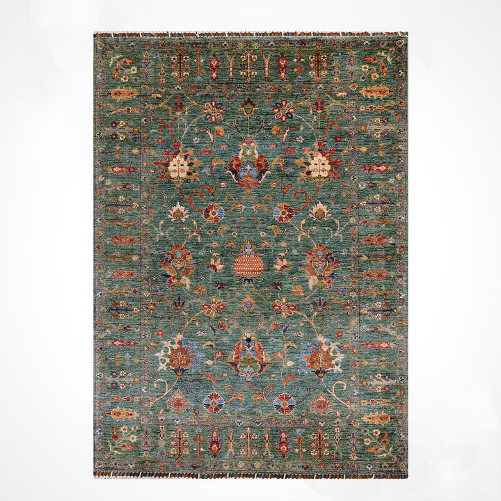 Sultani Binbirgece Orijinal El Dokuması Yeşil Kök Boya Yün Halı 150x208 3.12 Metrekare - 5x6 ft