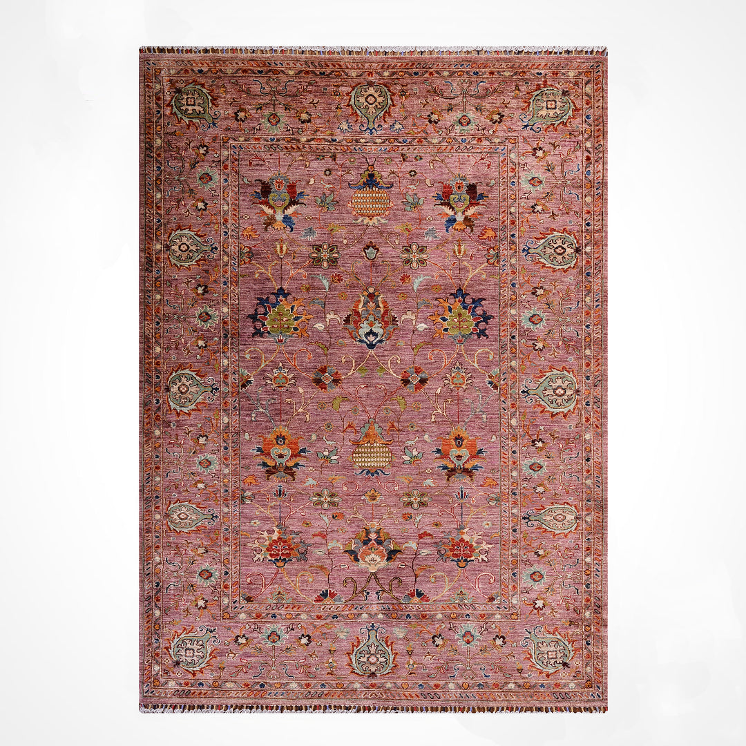 Sultani Binbirgece Orijinal El Dokuması Pembe Kök Boya Yün Halı 175x242 4.24 Metrekare - 6x8 ft