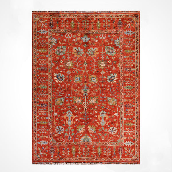Sultani Çiçekli Orijinal El Dokuması Kırmızı Kök Boya Yün Halı 176x248 4.36 Metrekare - 5x8