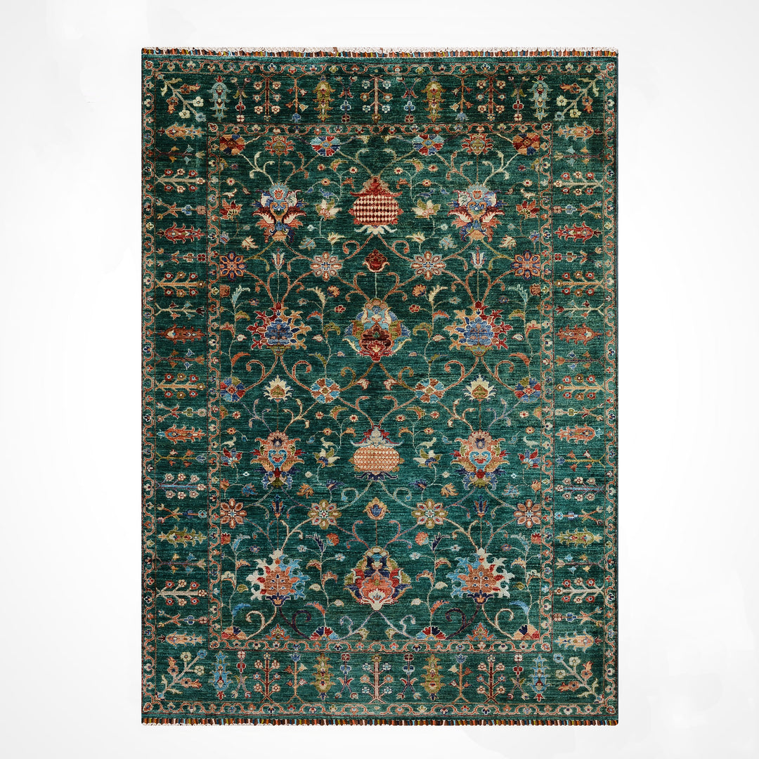 Sultani Binbirgece Orijinal El Dokuması Yeşil Kök Boya Yün Halı 171x240 4.10 Metrekare - 5x8