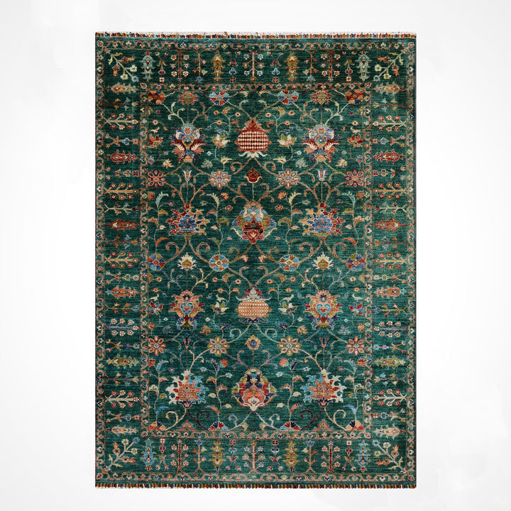 Sultani Binbirgece Orijinal El Dokuması Yeşil Kök Boya Yün Halı 171x240 4.10 Metrekare - 5x8
