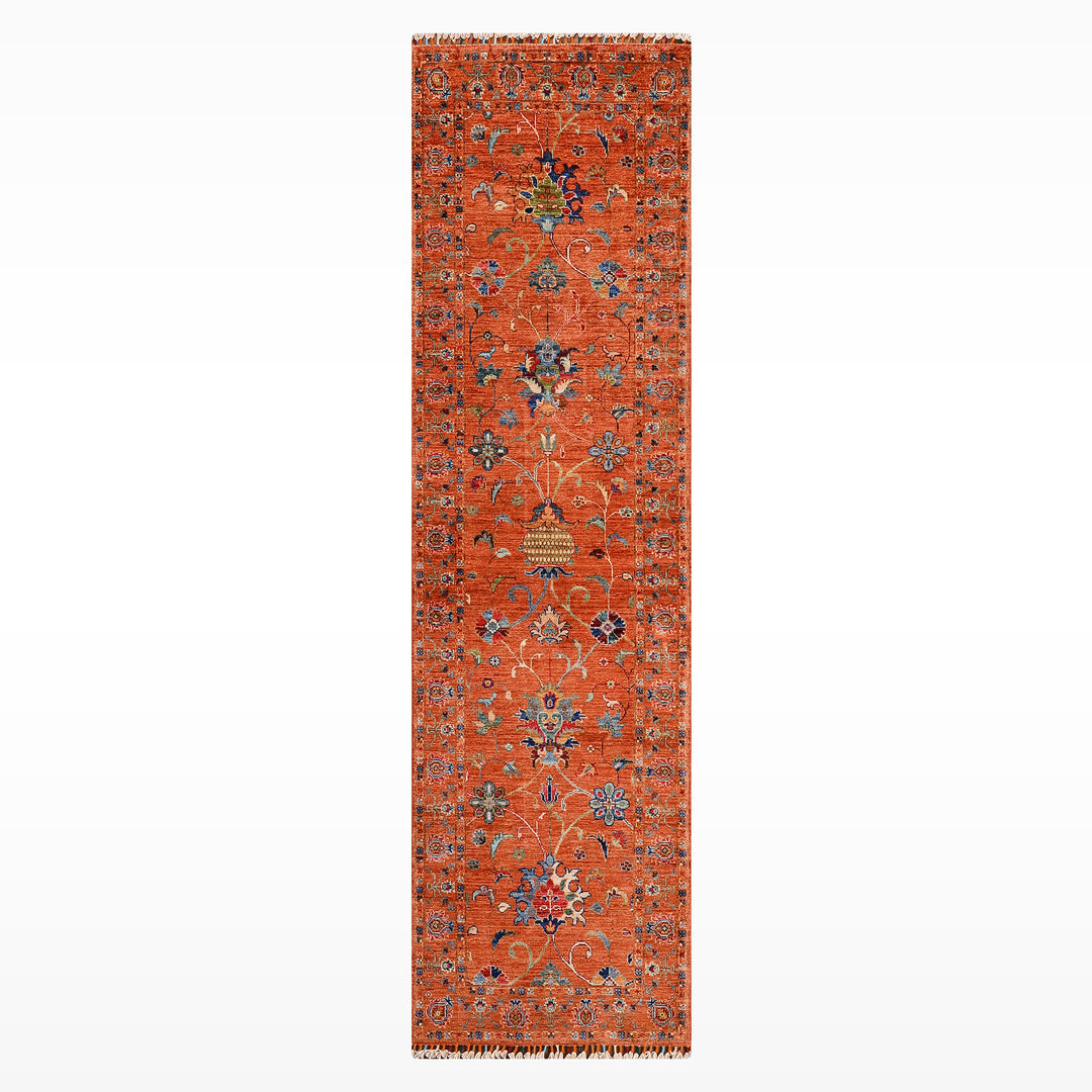 Sultani Binbirgece Yolluk Orijinal El Dokuması Turuncu Kök Boya Yün Halı 0.82x243 1.99 Metrekare - 3x8 ft