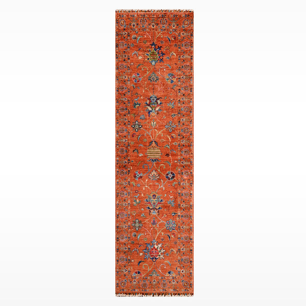 Sultani Binbirgece Yolluk Orijinal El Dokuması Turuncu Kök Boya Yün Halı 0.82x243 1.99 Metrekare - 3x8 ft
