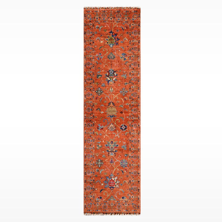 Sultani Binbirgece Yolluk Orijinal El Dokuması Turuncu Kök Boya Yün Halı 0.82x243 1.99 Metrekare - 3x8 ft