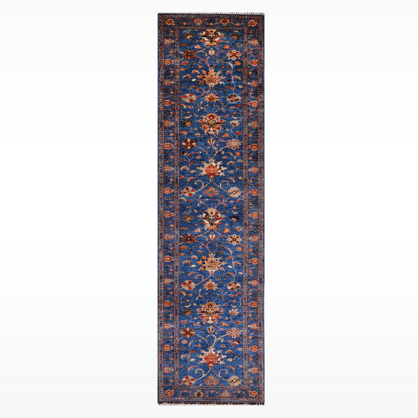 Sultani Binbirgece Uzun Yolluk Orijinal El Dokuması Lacivert Kök Boya Yün Halı 0.77x415 3.20 Metrekare - 3x13 ft