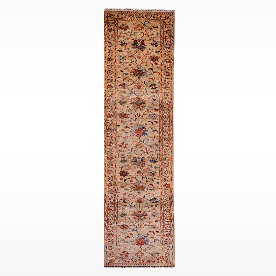 Sultani Binbirgece Uzun Yolluk Orijinal El Dokuması Bej Kök Boya Yün Halı 0.78x438 3.42 Metrekare - 3x13 ft