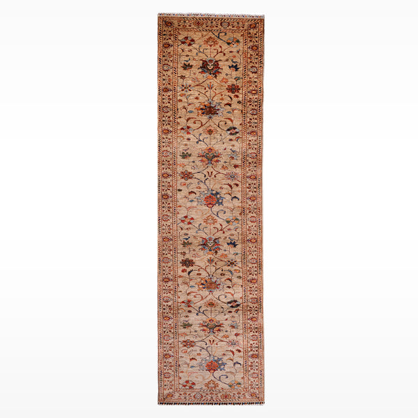 Sultani Binbirgece Uzun Yolluk Orijinal El Dokuması Bej Kök Boya Yün Halı 0.78x438 3.42 Metrekare - 3x13 ft