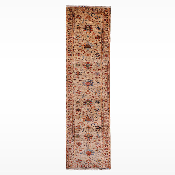 Sultani Binbirgece Uzun Yolluk Orijinal El Dokuması Bej Kök Boya Yün Halı 0.78x438 3.42 Metrekare - 3x13 ft
