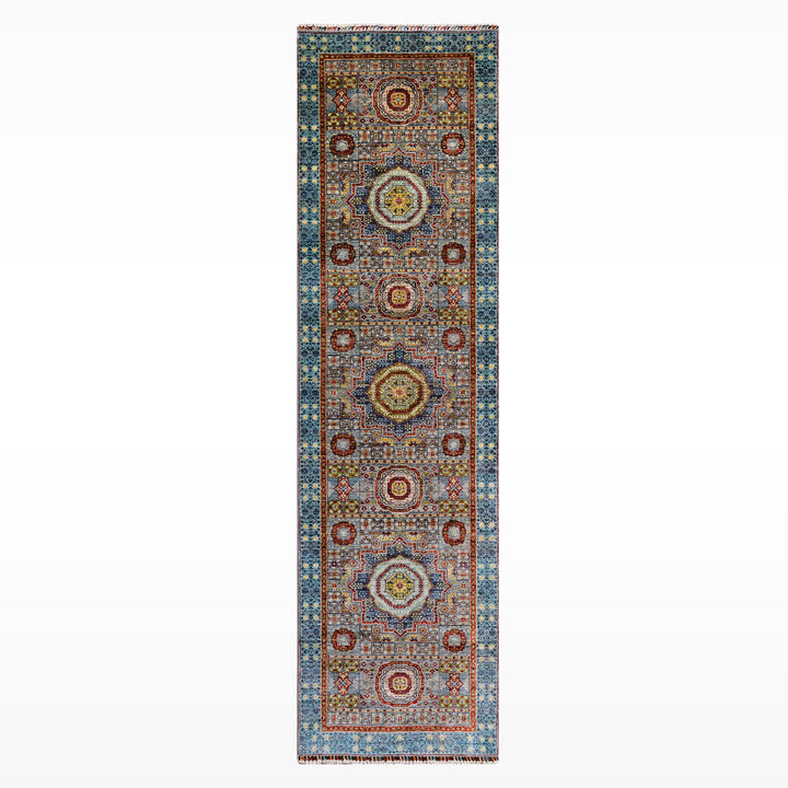 Memlük Orijinal El Dokuması Yolluk Turkuaz Kök Boya Yün Halı 0.83x298 2.47 Metrekare - 3x10 ft