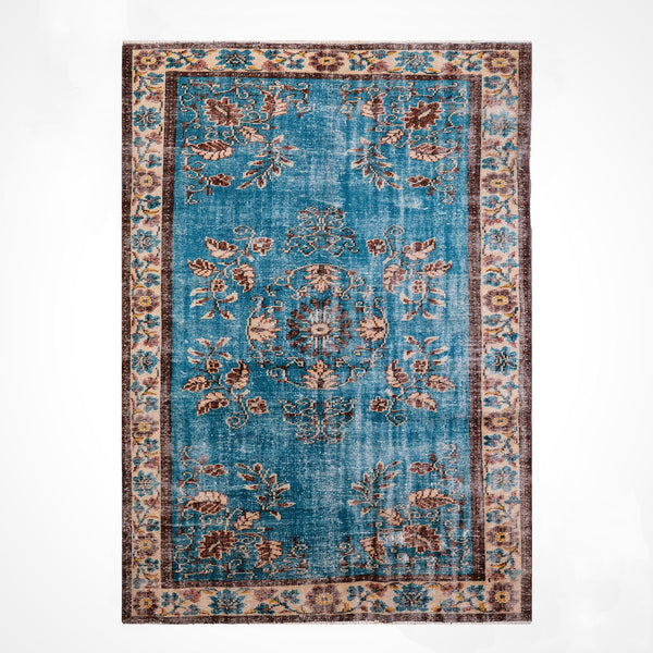 Orijinal Vintage Turkuaz Kök Boya Yün El Dokuma Halı 186x268 4.98 Metrekare - 6x8 ft