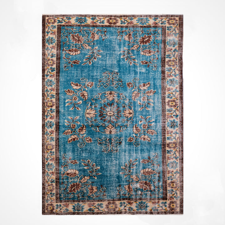 Orijinal Vintage Turkuaz Kök Boya Yün El Dokuma Halı 186x268 4.98 Metrekare - 6x8 ft