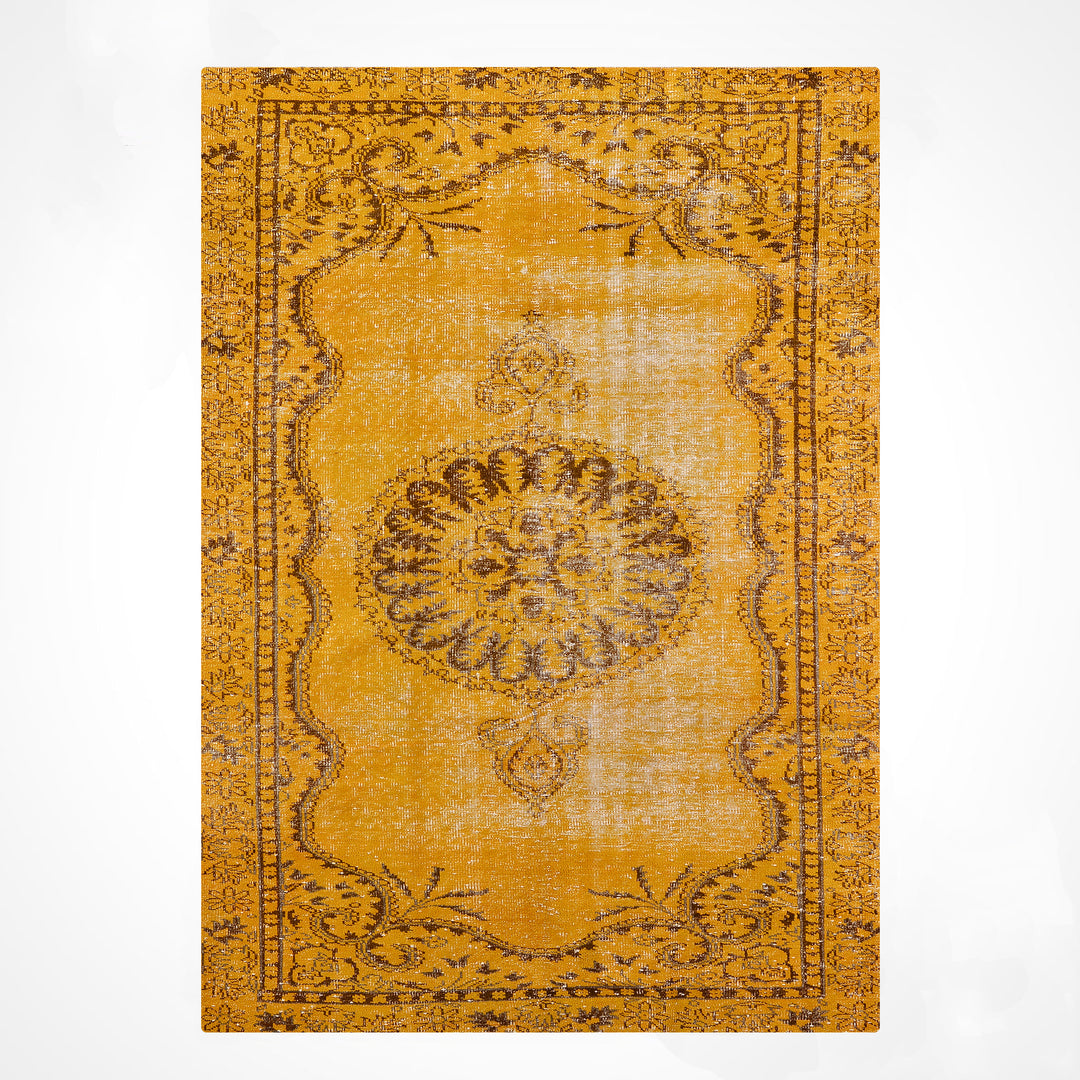 Orijinal Vintage Sarı Kök Boya Yün El Dokuma Halı 172x293 5.04 Metrekare - 6x8 ft