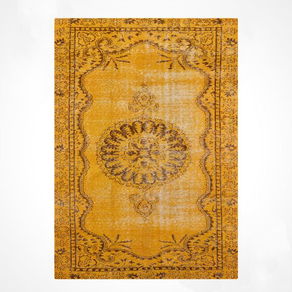 Orijinal Vintage Sarı Kök Boya Yün El Dokuma Halı 172x293 5.04 Metrekare - 6x8 ft