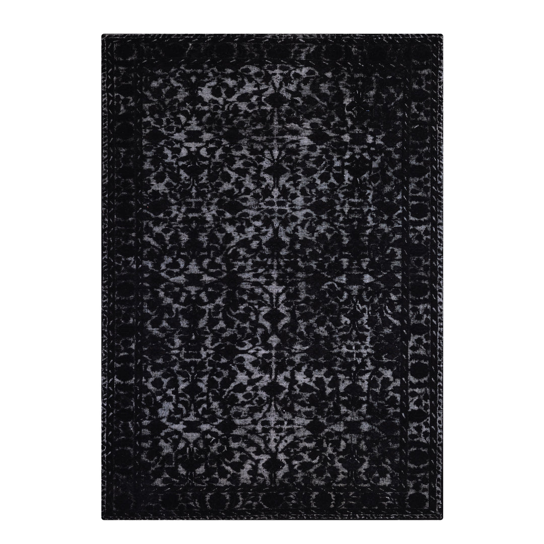 Orijinal Vintage Siyah Kabartmalı Kök Boya Yün El Dokuma Halı 172x295 5.07 Metrekare - 7x10 ft