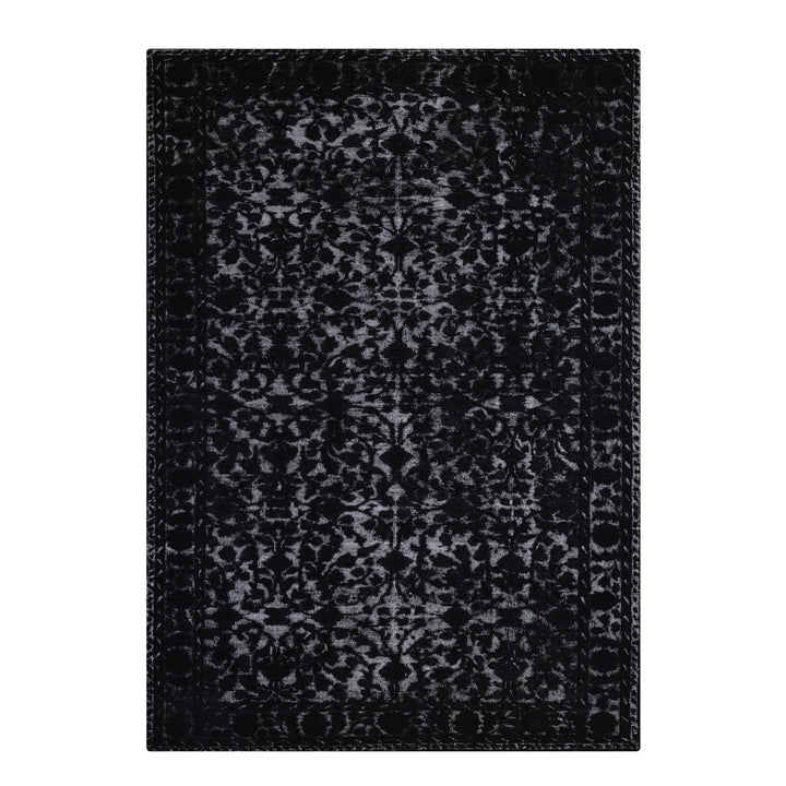 Orijinal Vintage Siyah Kabartmalı Kök Boya Yün El Dokuma Halı 172x295 5.07 Metrekare - 7x10 ft