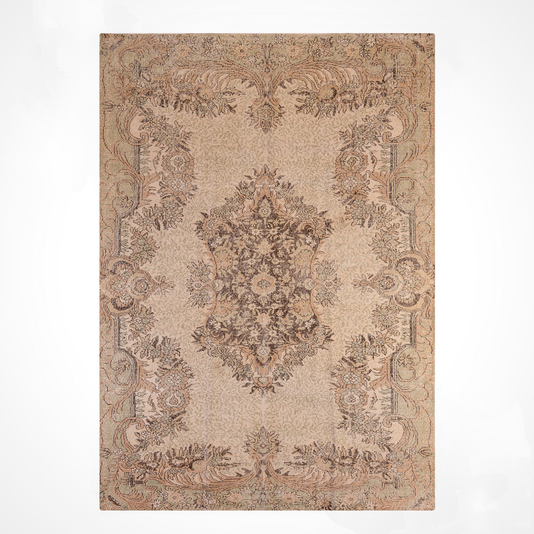 Orijinal Vintage Bej Kök Boya Yün El Dokuma Halı 196x302 5.92 Metrekare - 7x10 ft