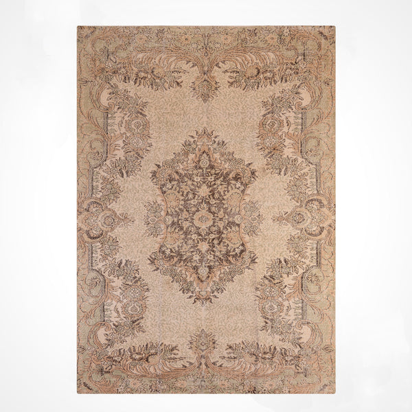 Orijinal Vintage Bej Kök Boya Yün El Dokuma Halı 196x302 5.92 Metrekare - 7x10 ft