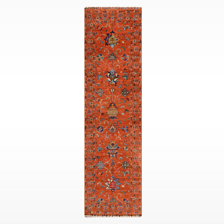 Sultani Binbirgece Yolluk Orijinal El Dokuması Turuncu Kök Boya Yün Halı 0.81x243 1.97 Metrekare - 3x8 ft