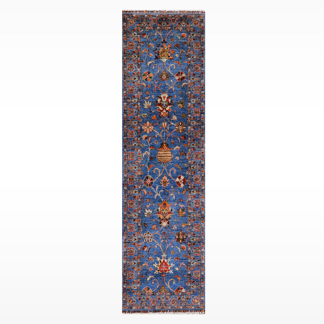 Sultani Binbirgece Yolluk Orijinal El Dokuması Lacivert Kök Boya Yün Halı 0.83x259 2.15 Metrekare - 3x8 ft