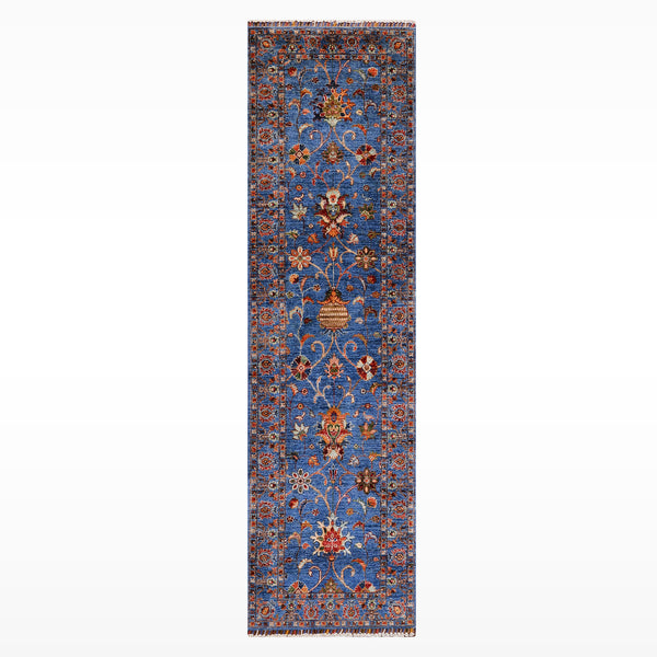 Sultani Binbirgece Yolluk Orijinal El Dokuması Lacivert Kök Boya Yün Halı 0.83x259 2.15 Metrekare - 3x8 ft