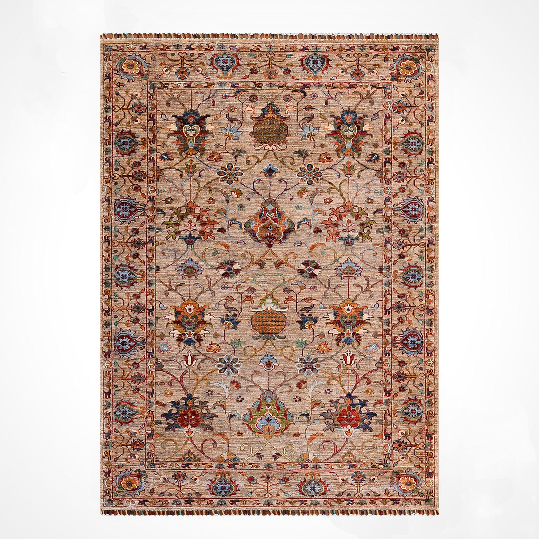 Sultani Binbirgece Orijinal El Dokuması Bej Kök Boya Yün Halı 120x179 2.15 Metrekare - 4x6 ft