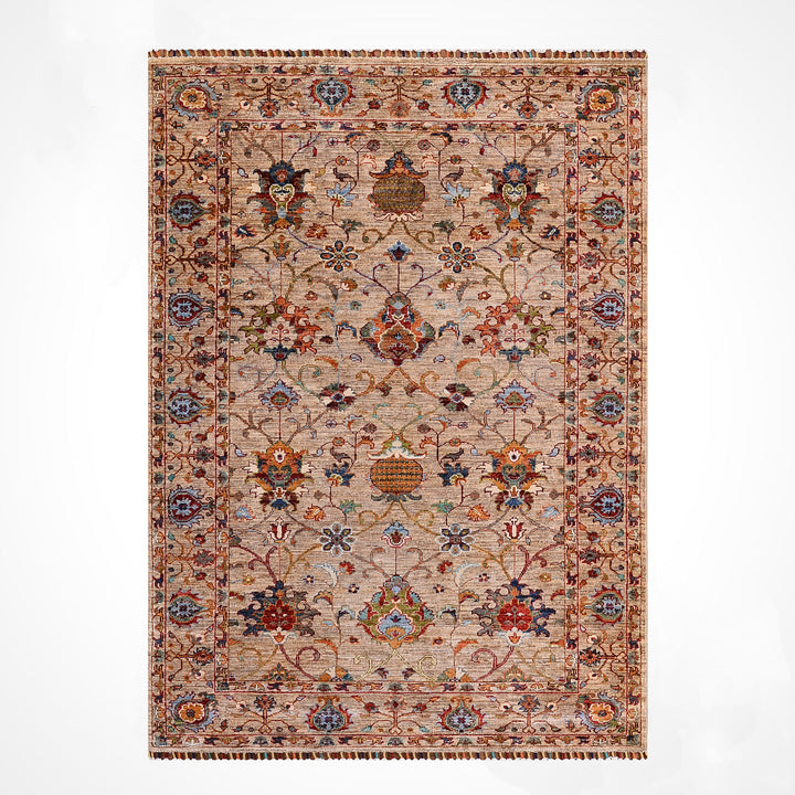 Sultani Binbirgece Orijinal El Dokuması Bej Kök Boya Yün Halı 120x179 2.15 Metrekare - 4x6 ft