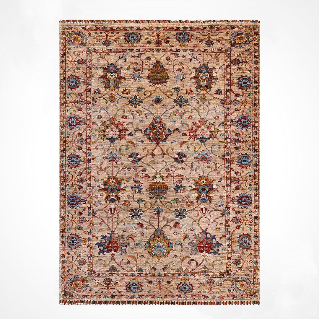 Sultani Binbirgece Orijinal El Dokuması Bej Kök Boya Yün Halı 121x180 2.18 Metrekare - 4x6 ft