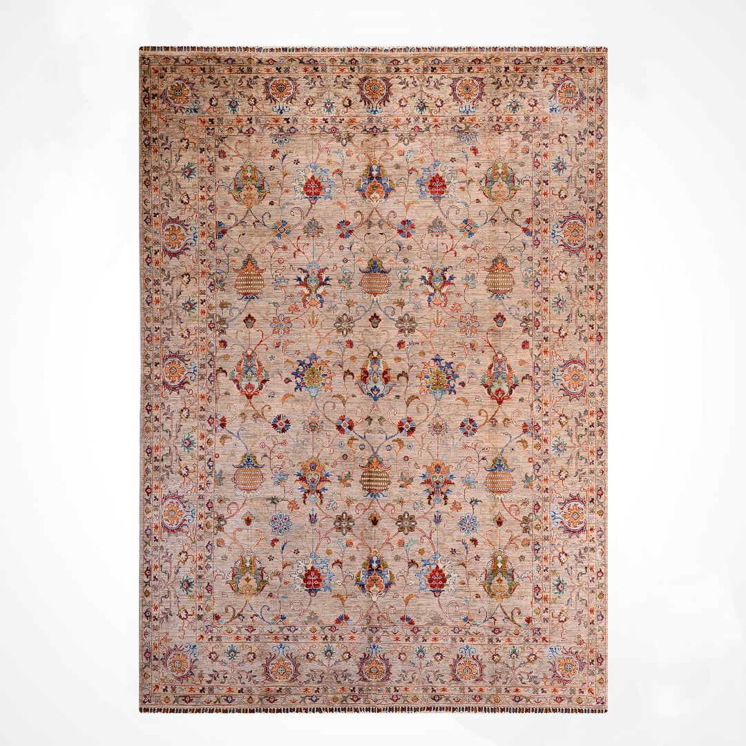 Sultani Binbirgece Orijinal El Dokuması Bej Kök Boya Yün Halı 252x297 7.48 Metrekare - 8x10 ft