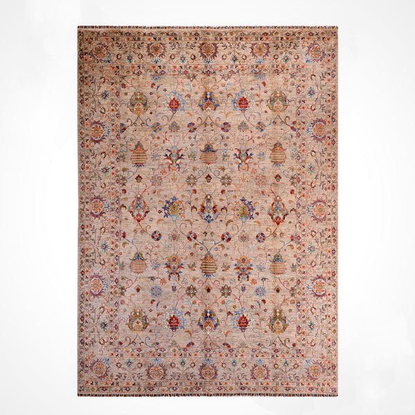 Sultani Binbirgece Orijinal El Dokuması Bej Kök Boya Yün Halı 252x297 7.48 Metrekare - 8x10 ft