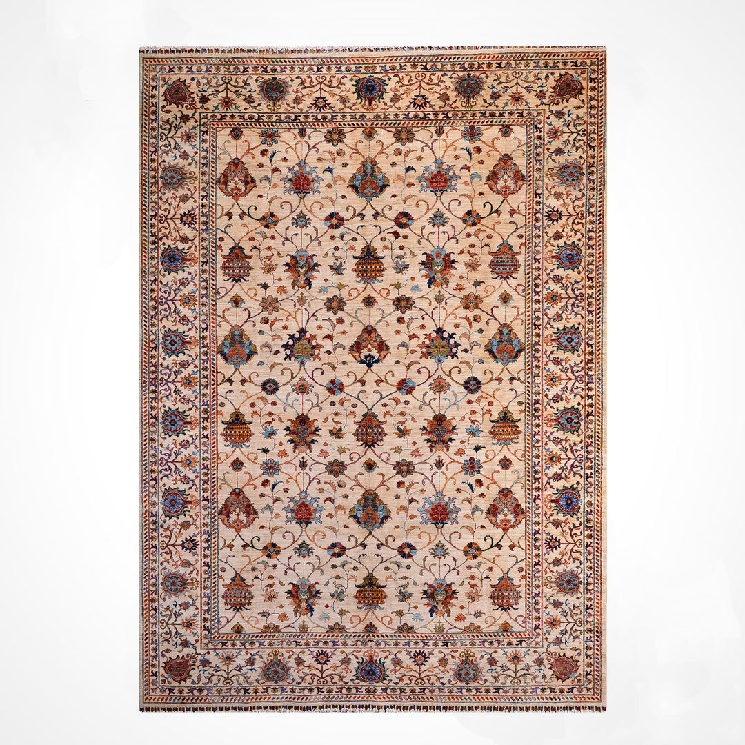 Sultani Binbirgece Orijinal El Dokuması Bej Kök Boya Yün Halı 251x344 8.63 Metrekare - 9x12 ft