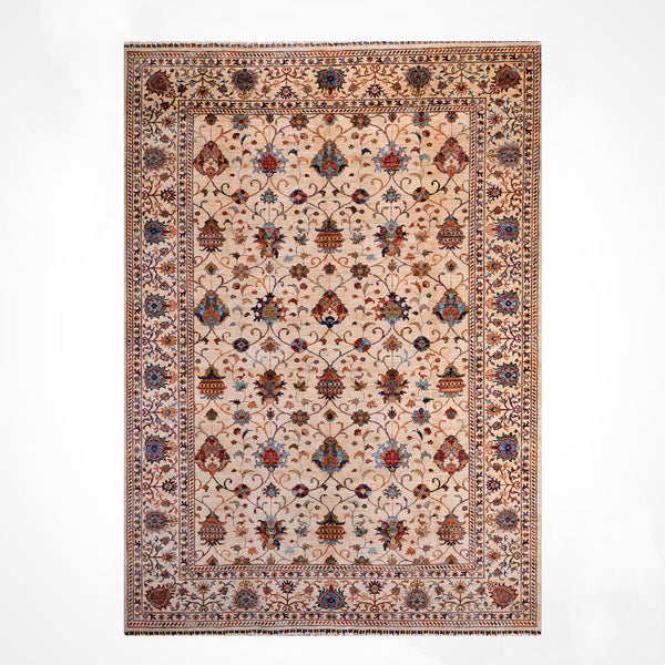 Sultani Binbirgece Orijinal El Dokuması Bej Kök Boya Yün Halı 251x344 8.63 Metrekare - 9x12 ft
