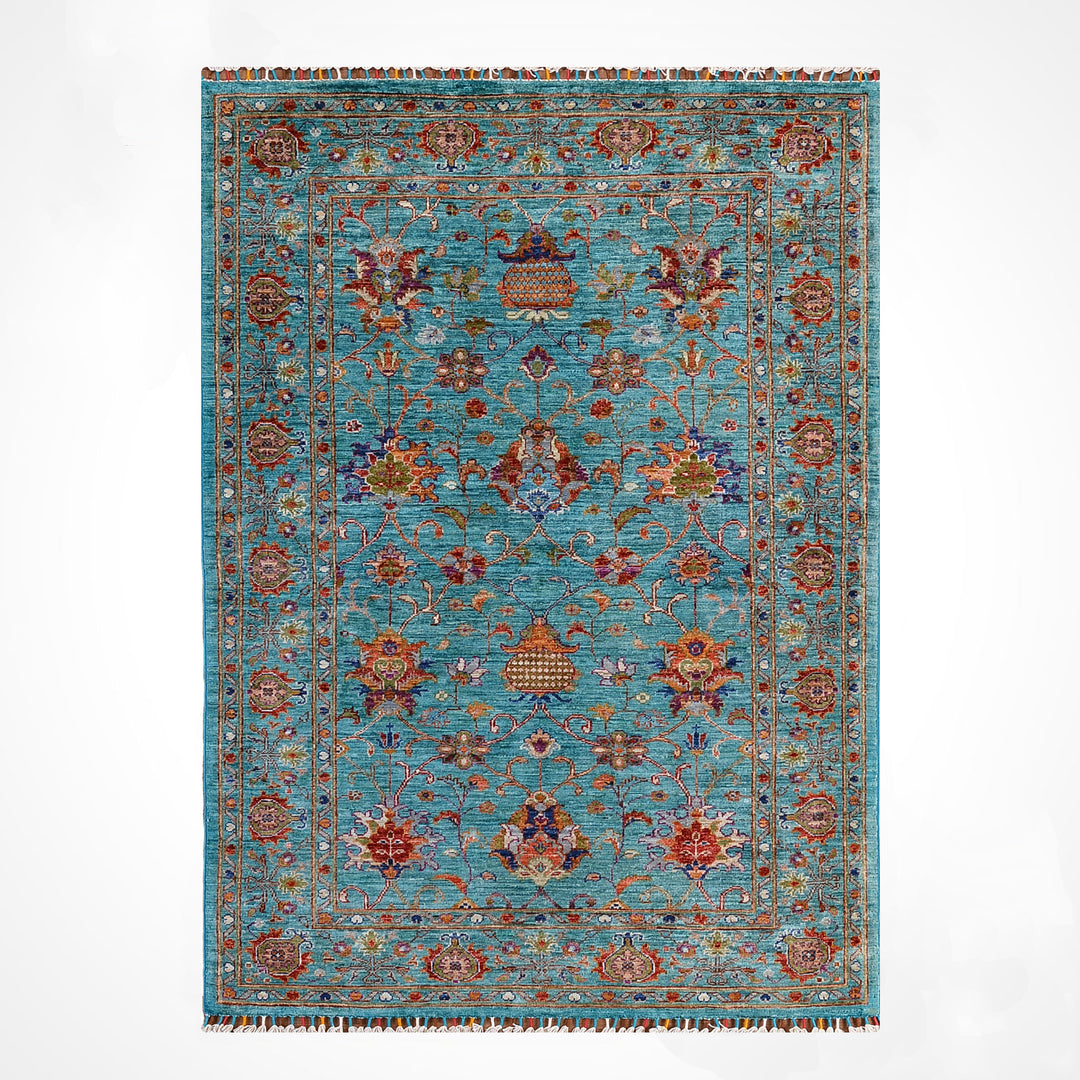 Sultani Binbirgece Orijinal El Dokuması Turkuaz Kök Boya Yün Halı 122x178 2.17 Metrekare - 4x6 ft