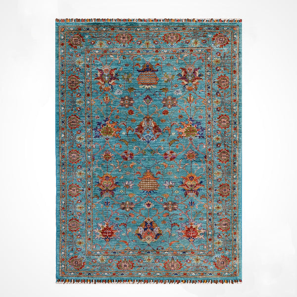 Sultani Binbirgece Orijinal El Dokuması Turkuaz Kök Boya Yün Halı 122x178 2.17 Metrekare - 4x6 ft