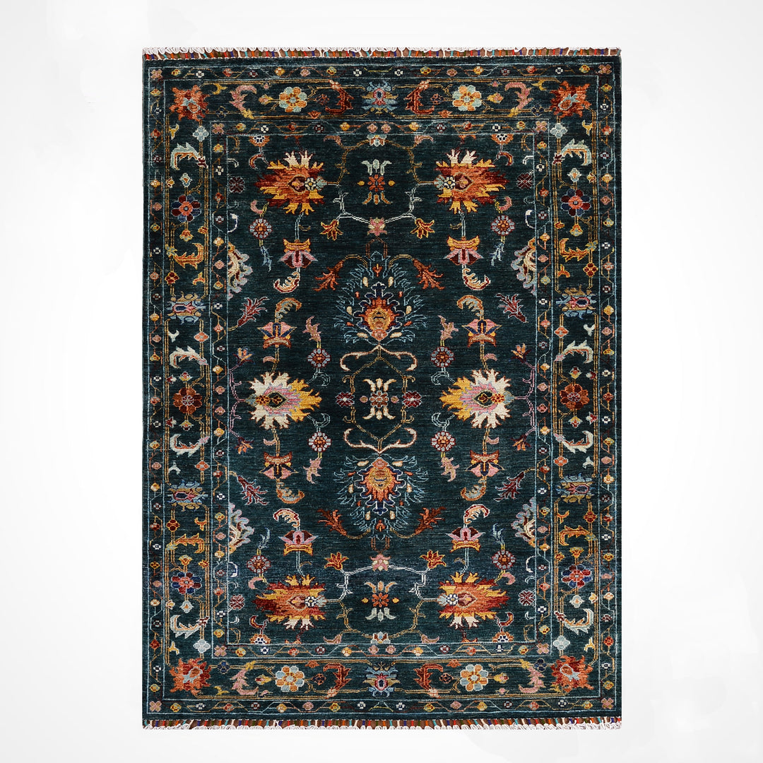 Sultani Binbirgece Orijinal El Dokuması Yeşil Kök Boya Yün Halı 124x190 2.36 Metrekare - 4x6 ft