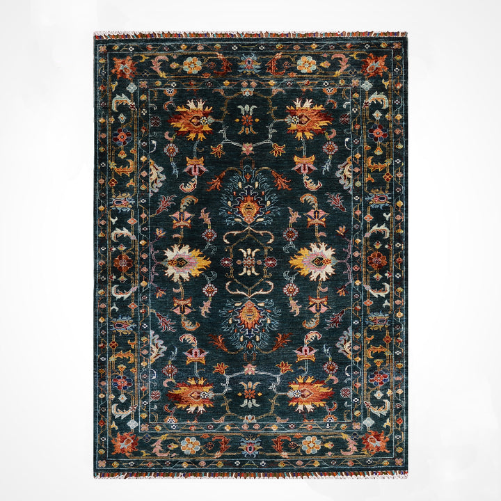Sultani Binbirgece Orijinal El Dokuması Yeşil Kök Boya Yün Halı 124x190 2.36 Metrekare - 4x6 ft