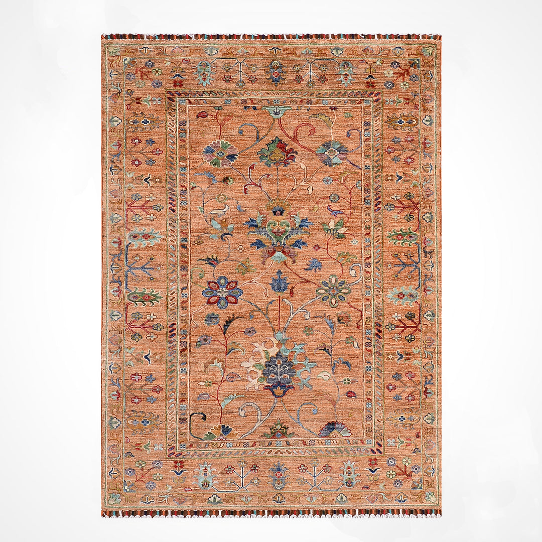 Sultani Binbirgece Orijinal El Dokuması Turuncu Kök Boya Yün Halı 0.98x148 1.45 Metrekare - 3x5 ft