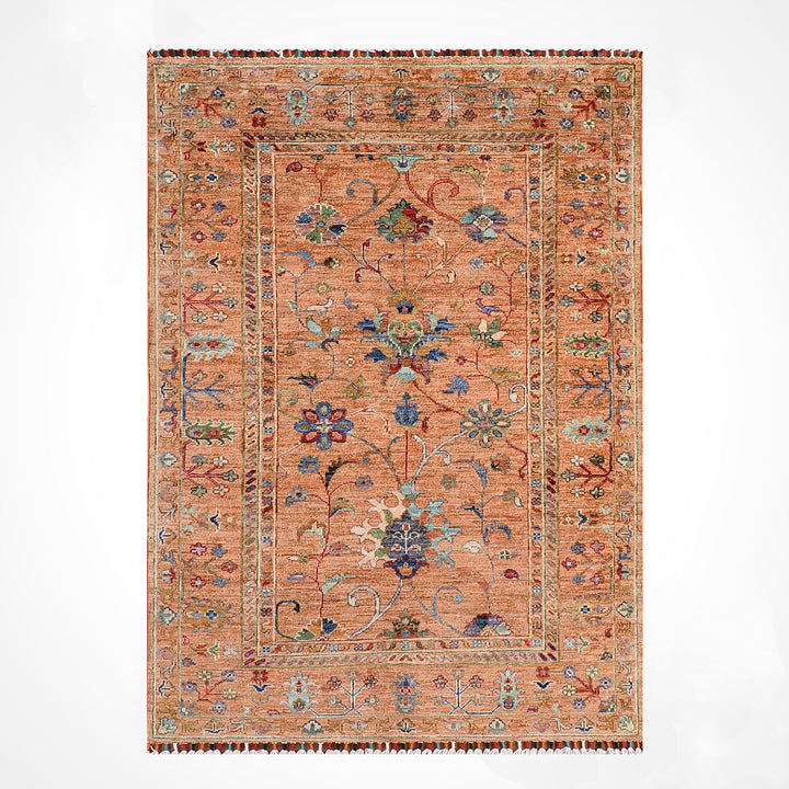 Sultani Binbirgece Orijinal El Dokuması Turuncu Kök Boya Yün Halı 0.98x148 1.45 Metrekare - 3x5 ft
