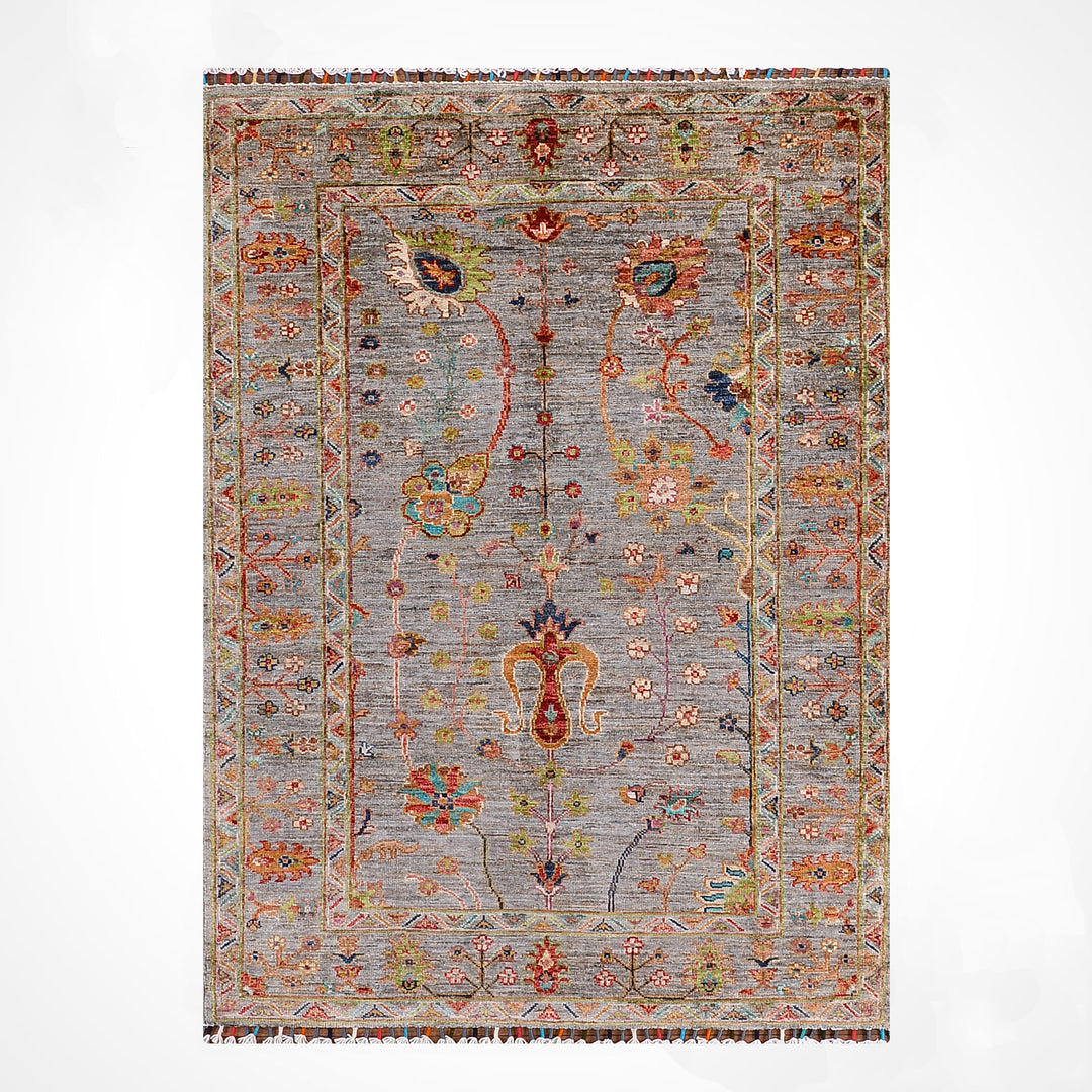 Sultani Çiçekli Orijinal El Dokuması Gri Kök Boya Yün Halı 104x151 1.57 Metrekare - 3x5 ft