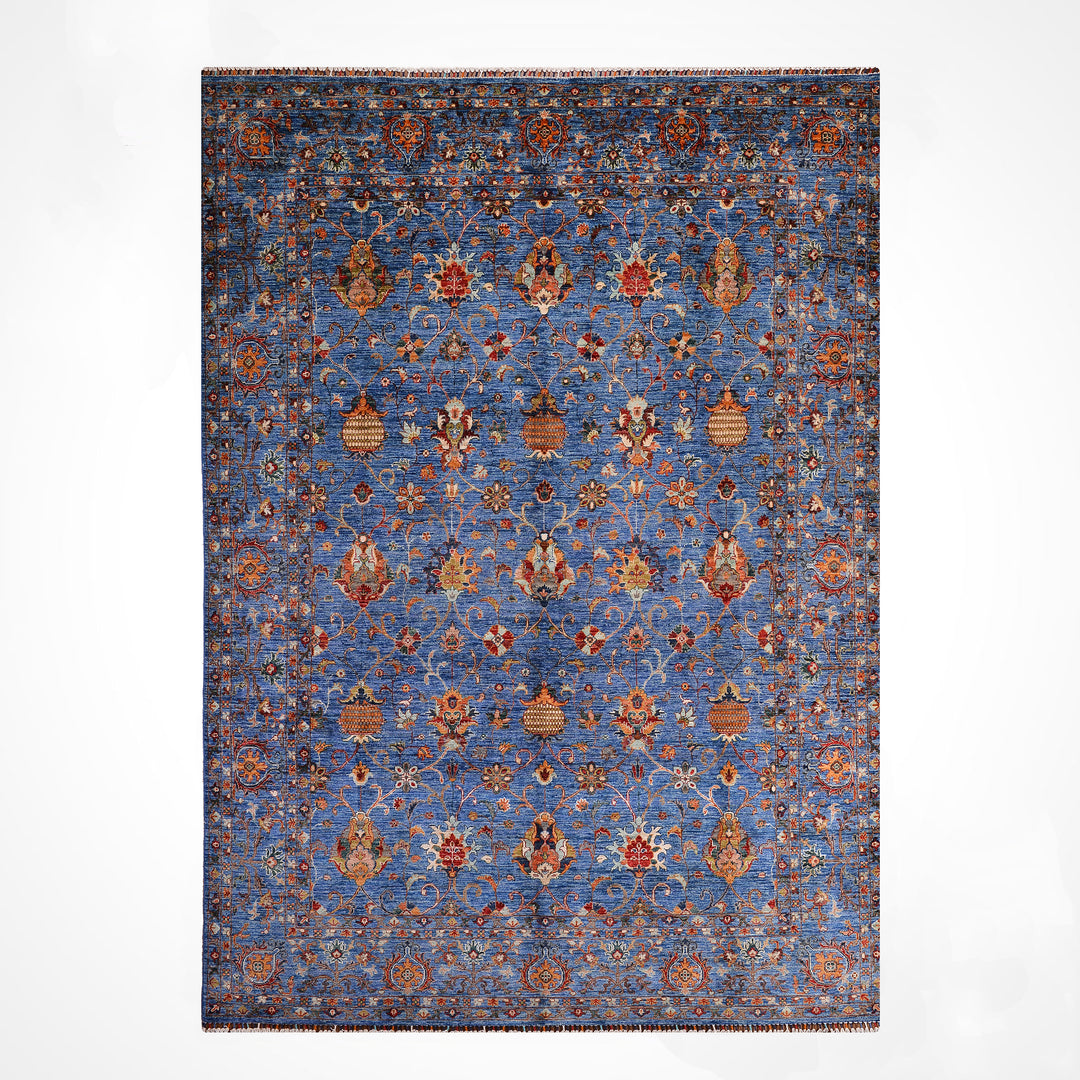 Sultani Binbirgece Orijinal El Dokuması Mavi Kök Boya Yün Halı 245x305 7.47 Metrekare - 7x10 ft