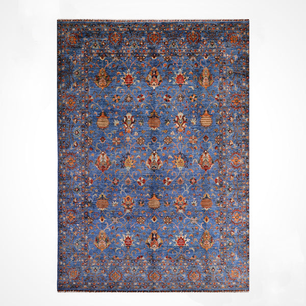 Sultani Binbirgece Orijinal El Dokuması Mavi Kök Boya Yün Halı 245x305 7.47 Metrekare - 7x10 ft