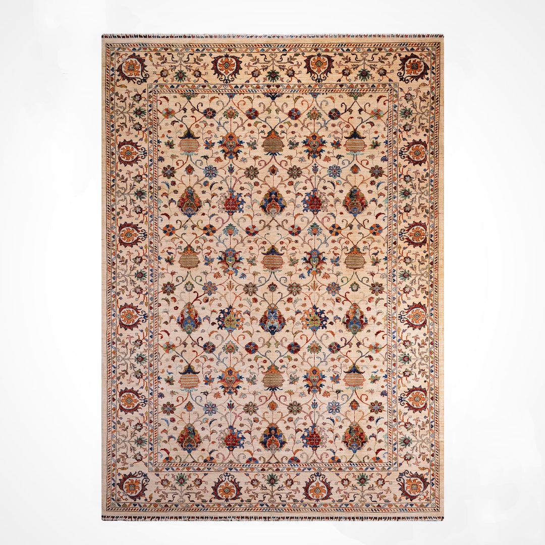 Sultani Binbirgece Orijinal El Dokuması Bej Kök Boya Yün Halı 266x369 9.82 Metrekare - 8x12 ft