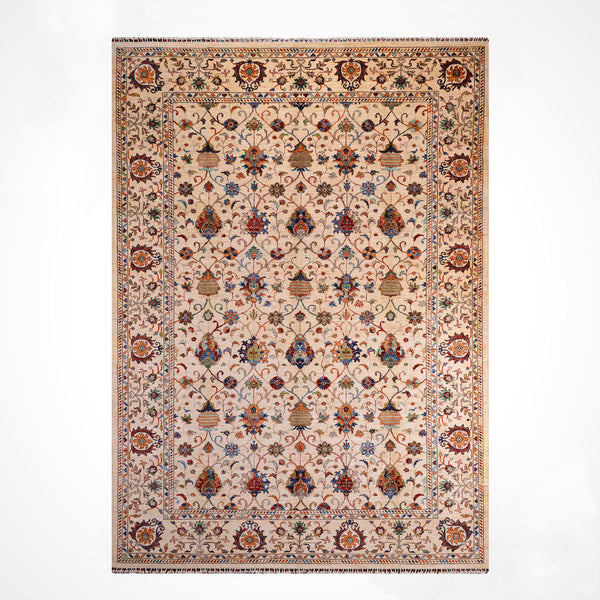 Sultani Binbirgece Orijinal El Dokuması Bej Kök Boya Yün Halı 266x369 9.82 Metrekare - 8x12 ft
