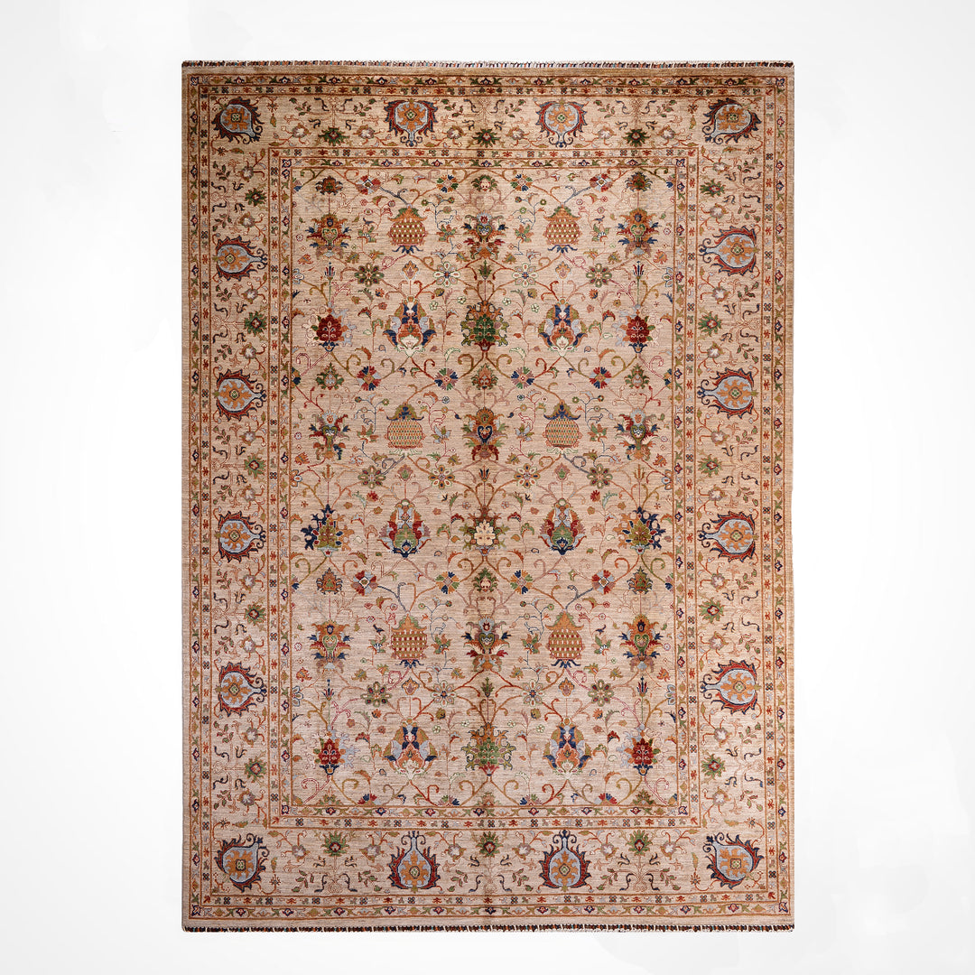 Sultani Binbirgece Orijinal El Dokuması Bej Kök Boya Yün Halı 269x364 9.79 Metrekare - 8x12 ft