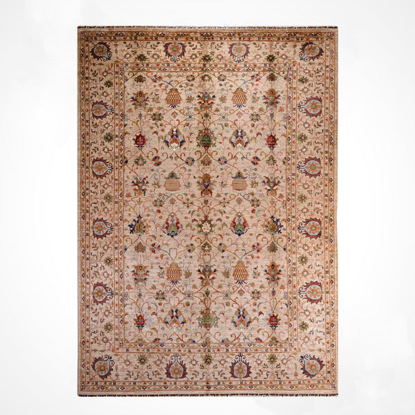 Sultani Binbirgece Orijinal El Dokuması Bej Kök Boya Yün Halı 269x364 9.79 Metrekare - 8x12 ft
