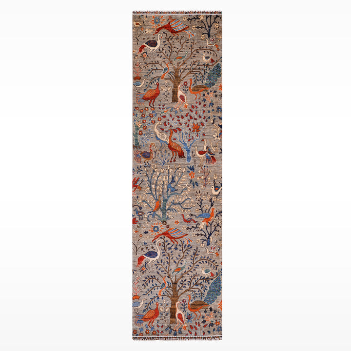 Kuş Orijinal El Dokuması Yolluk Bej Kök Boya Yün Halı 100x293 2.93 Metrekare - 3x10 ft