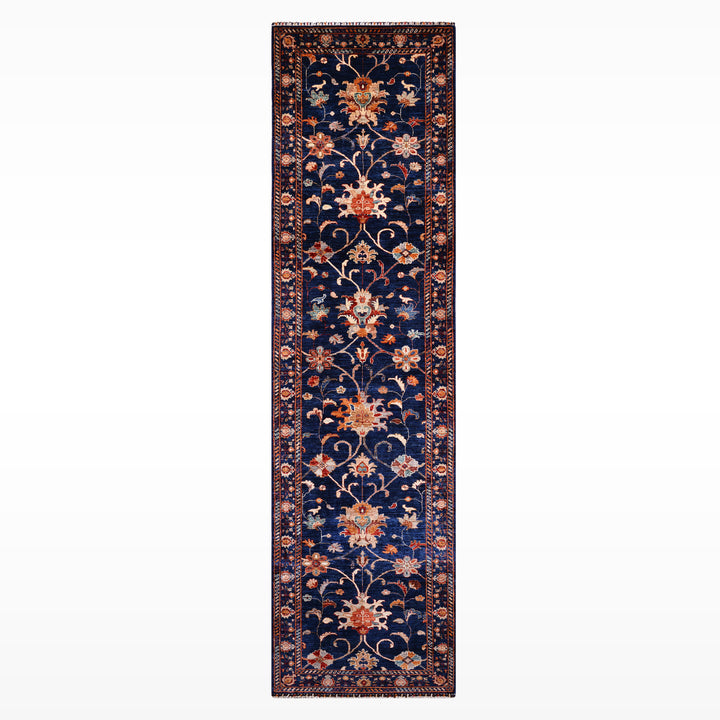 Sultani Binbirgece Yolluk Orijinal El Dokuması Lacivert Kök Boya Yün Halı 100x406 4.06 Metrekare - 3x12 ft