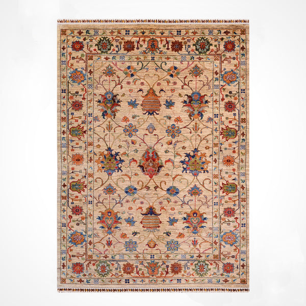Sultani Binbirgece Orijinal El Dokuması Bej Kök Boya Yün Halı 151x205 3.10 Metrekare - 5x6 ft