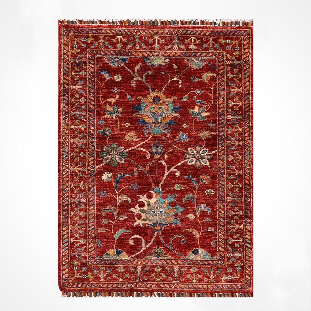 Sultani Binbirgece Orijinal El Dokuması Kırmızı Kök Boya Yün Halı 0.83x114 0.95 Metrekare - 3x5 ft