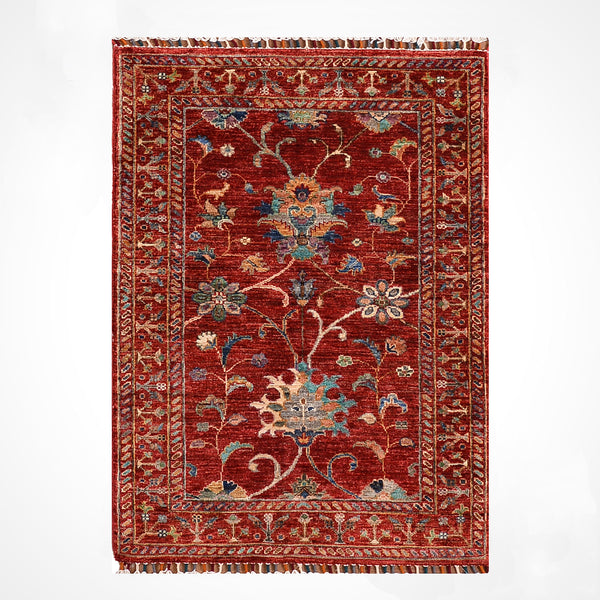 Sultani Binbirgece Orijinal El Dokuması Kırmızı Kök Boya Yün Halı 0.83x114 0.95 Metrekare - 3x5 ft