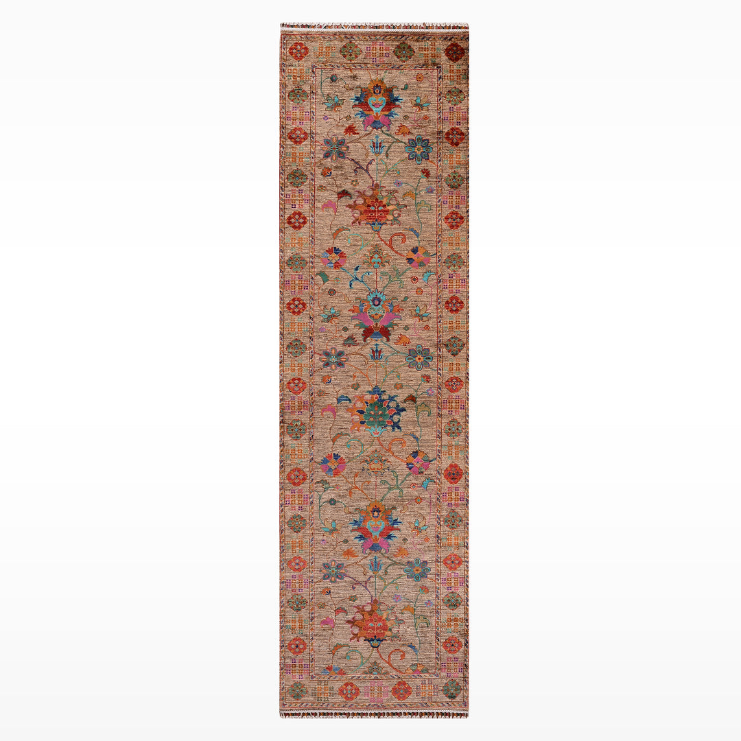 Sultani Binbirgece Yolluk Orijinal El Dokuması Bej Kök Boya Yün Halı 0.85x300 2.55 Metrekare - 3x10 ft